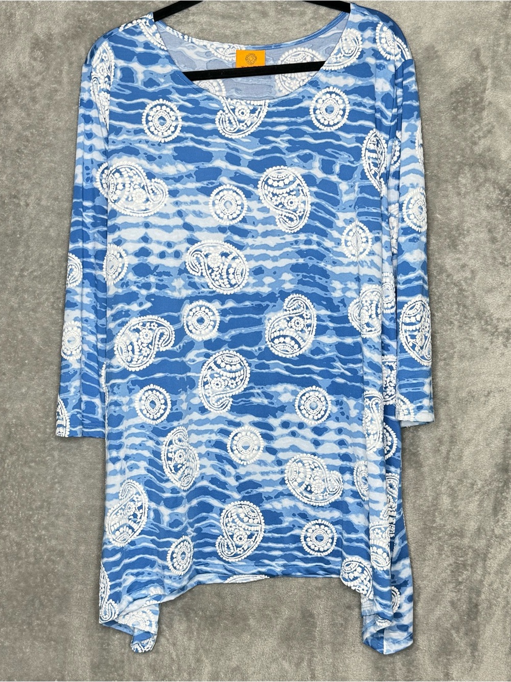 Ruby Rd 3X Shirt Top‎ Blue Paisley Textured 3/4 Sleeve Scoop Neck Knit Tunic